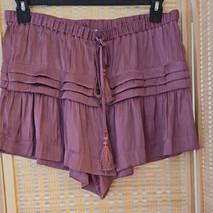 Polyester Satin Ruffle Pleated Shorts with Tassel Tie Large CottageCore Romantic